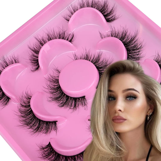 JIMIRE Faux Mink Lashes Wispy 14MM C-D Curl Lightweight Volume False Eyelashes Natural Look Like Eyelash Extensions 5 Pairs Pack