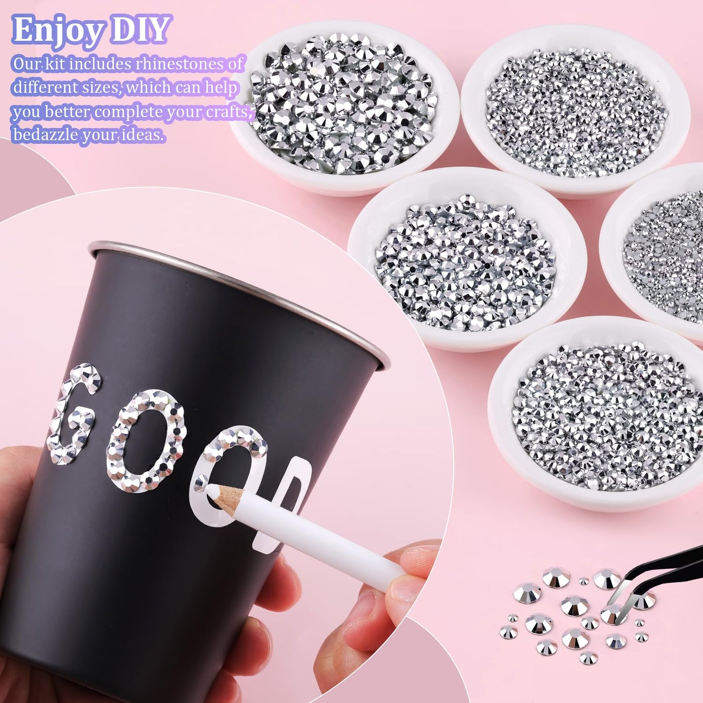 30000Pcs Silver Rhinestones for Bedazzling with B7000 Jewelry Glue, Bedazzler Kit Flatback Gems, Resin Rhinestones for Crafting Crafts Clothing Shoes Fabric Nail Art Assorted Size 2/3/4/5/6mm