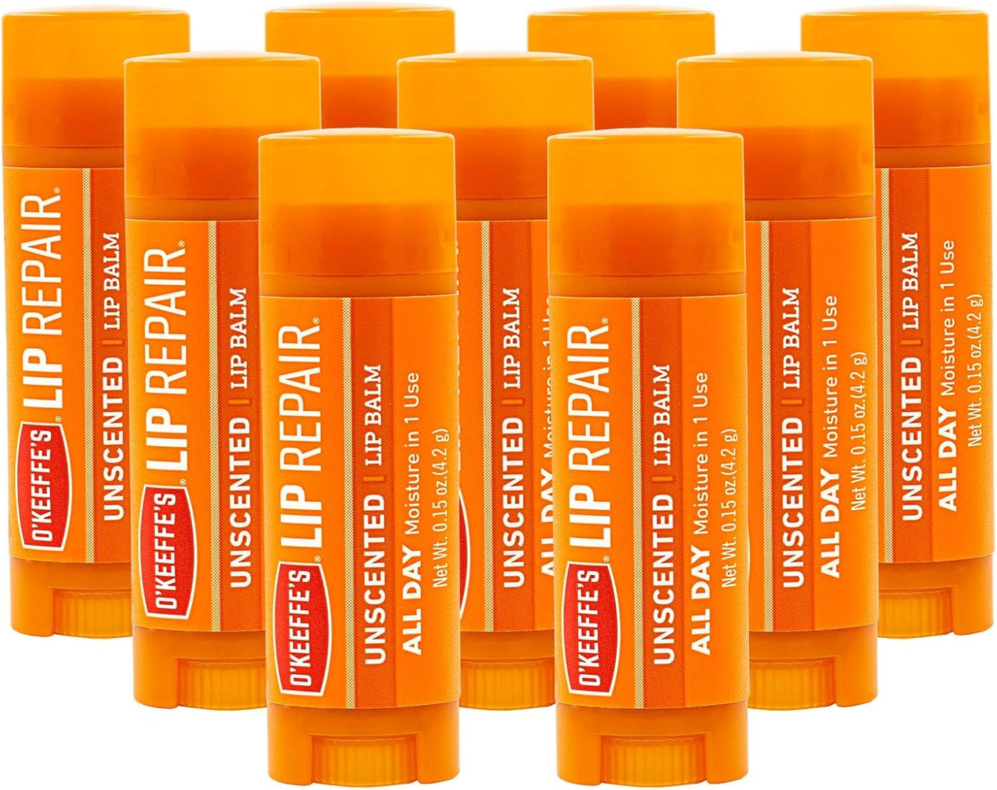 O'Keeffe's Unscented Lip Repair Lip Balm for Dry, Cracked Lips, Stick, (Pack of 9)