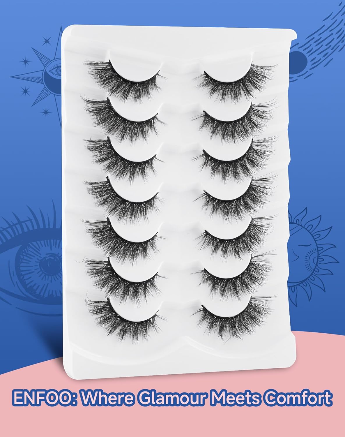 Lashes Cateye Wispy False Eyelashes Volume Flared Mink Eyelash Strip Lashes Soft Cat Eye Lash Natural Pack 7 Pairs Everyday 17MM D74