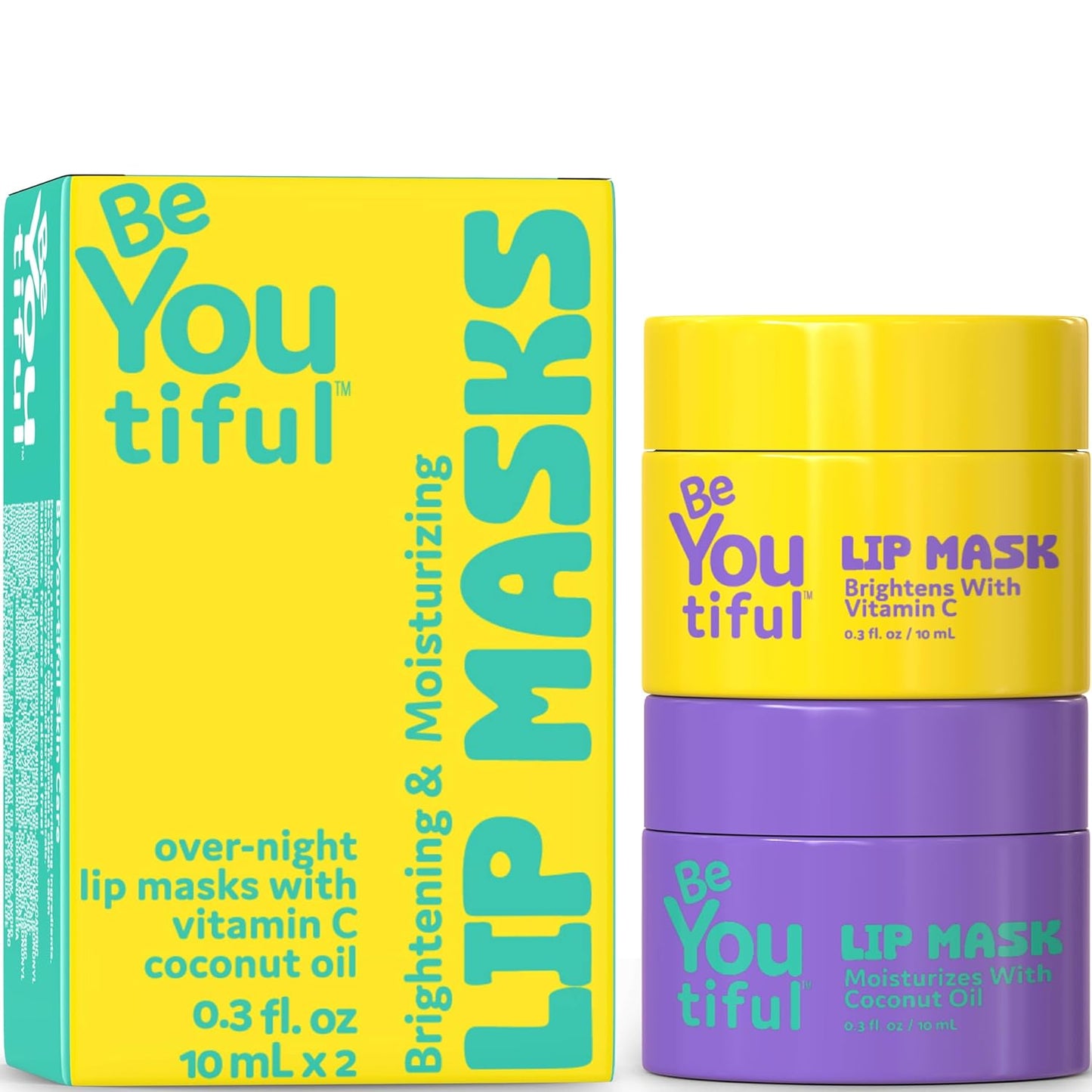 Lip Masks Set by BeYOUtiful, Hydrating Lip Balm Treatment for Dry, Chapped Lips, Lip Gloss for Girls and Boys, Skin Care for Teens, 2pc, 0.3oz Each