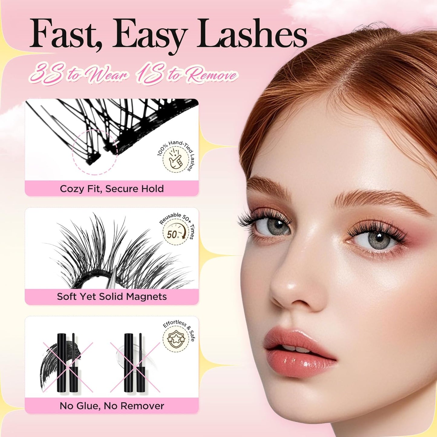 Bepholan Soft Magnetic Eyelashes, Reusable Magnetic Lashes with Applicator, Glue-free False Lashes without Eyeliner, Easy to Wear and Remove (RC24)