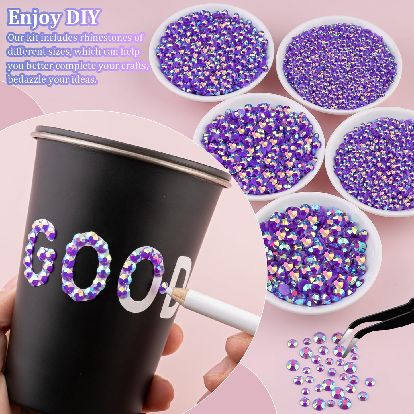 30000Pcs Dark Purple AB Rhinestones for Bedazzling with B7000 Jewelry Glue, Bedazzler Kit Flatback Gems, Resin Rhinestones for Crafting Crafts Clothing Shoes Fabric Nail Art Assorted Size 2/3/4/5/6mm