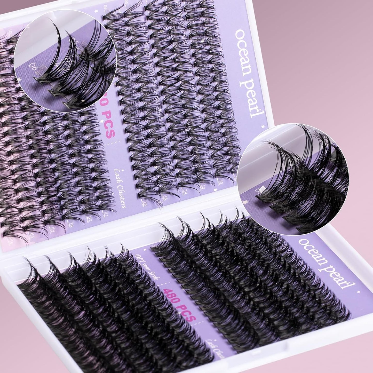 Ocean Pearl Lash Clusters 480PCS 11-20mm Individual Eyelash Extensions 30D+40D+80D+100D DIY Thick Volume Natural Lashes for Beginners at Home-4