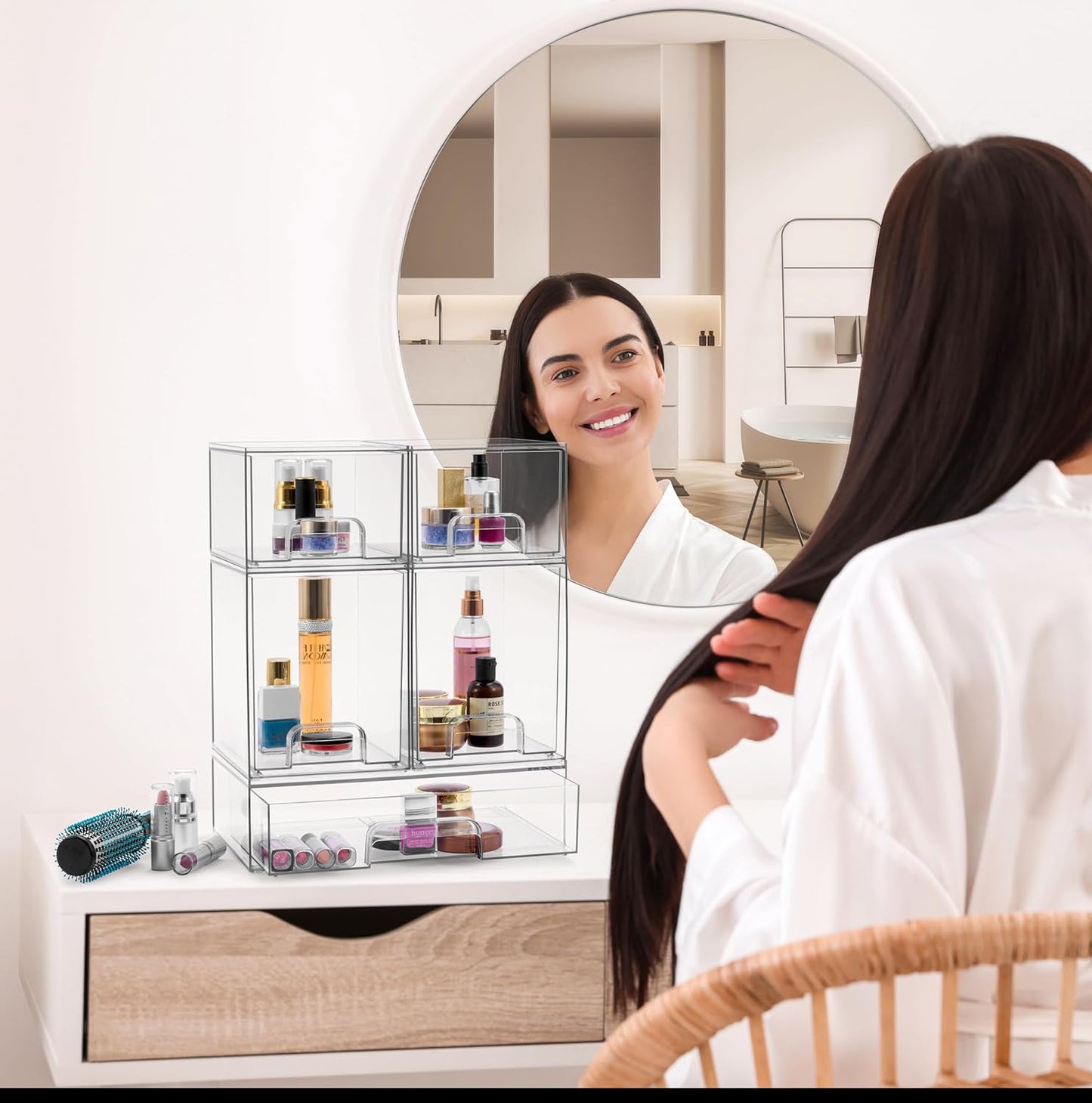 Sorbus Acrylic Storage Containers - 2 Pack, Stackable Storage Bins Set for Bathroom Organization - Clear Acrylic Drawer Organizers - Makeup Case Pull-Out Drawers (7.6’’ Tall)