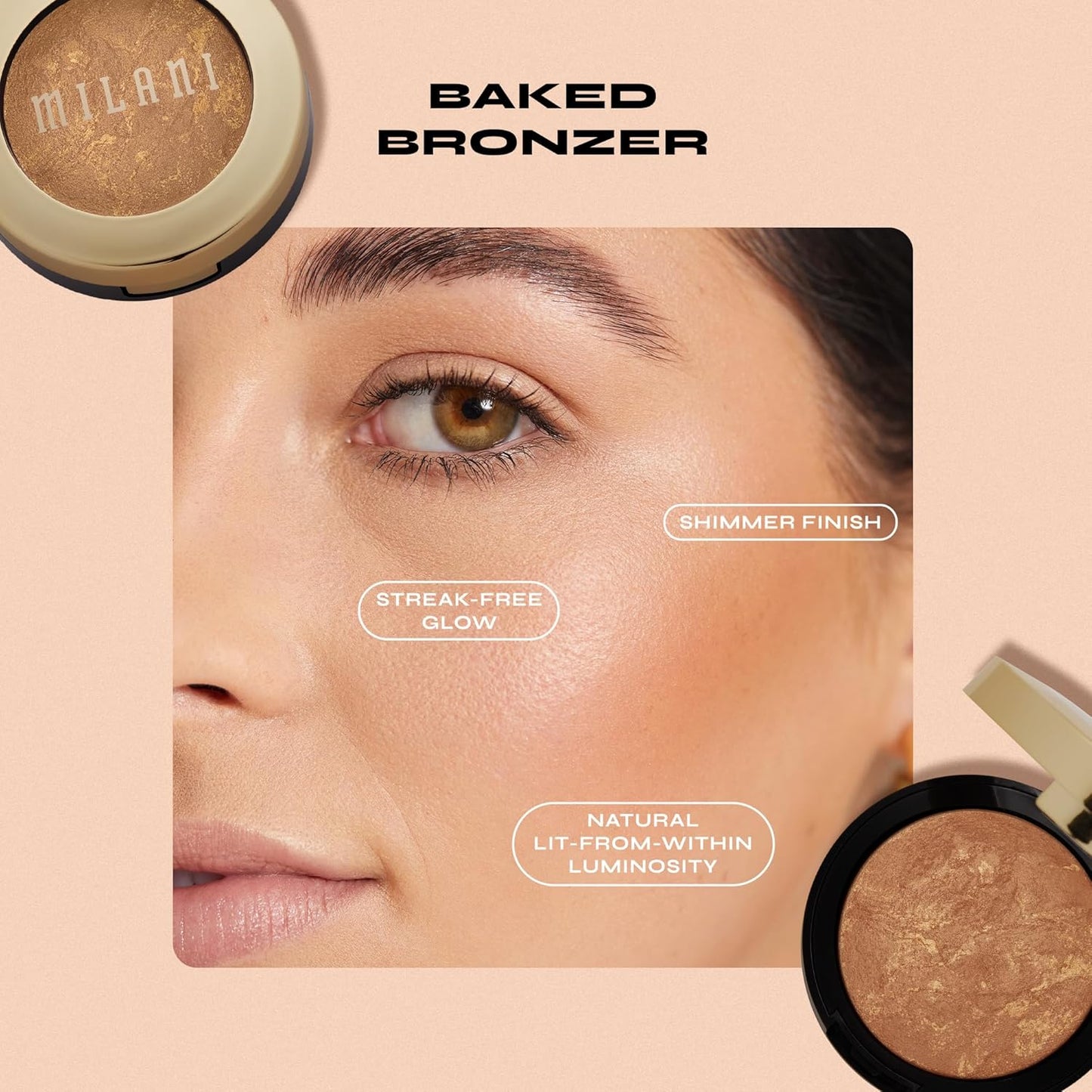 Milani Bronzer Powder - Baked Bronzer Made in Italy, Bronzing Shimmer Highlighter Makeup for Contour -Glow