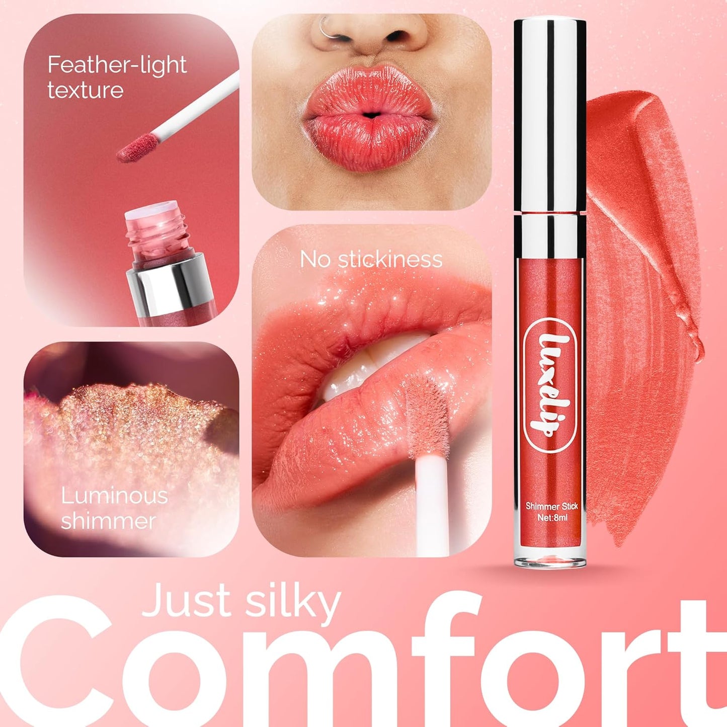 LuxeLip™ Matte Lipstick, Hydrating Non-Sticky Lip Gloss for Luminous Shine & Moisturized Lips, Lightweight, Long-Lasting Glossy Finish, Cruelty-Free Lip Makeup for Women (Terra Bronze, 8ml)