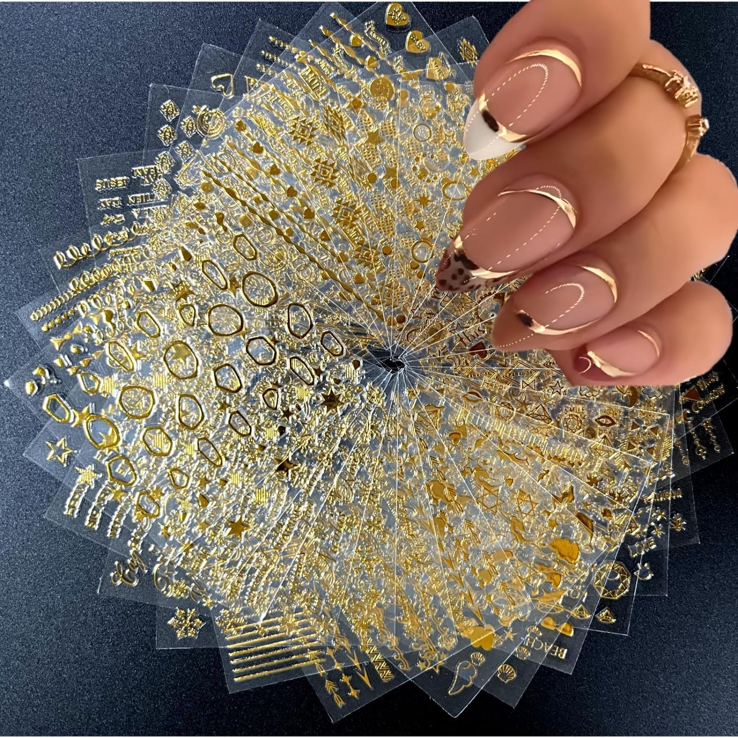 30 Pcs Glod Nail Art Stickers Decals Self-Adhesive Nail Decals Decorations Supplies Manicure Sliders for Women (Gold)
