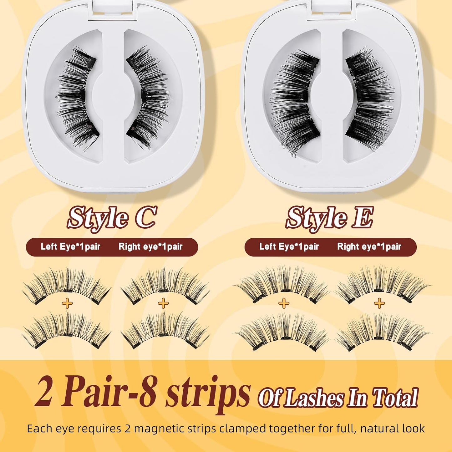 QUEWEL 2 Pairs Magnetic Eyelashes, Reusable No Glue Needed Magnetic Eyelashes Kit with Applicator Lash Clusters Kit without Eyeliner Easy to Wear and Remove (G-YC-C+E01)
