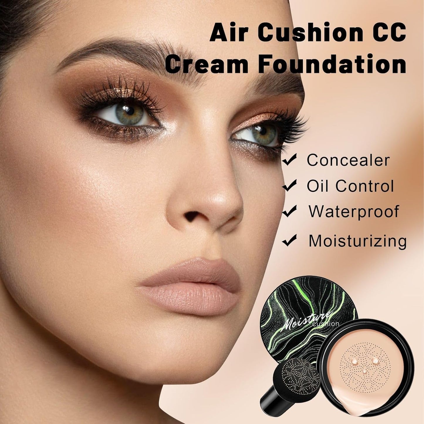 Mushroom Head Air Cushion CC Cream - BB Cream Face Makeup for Mature Skin, Moisturizing Cover Balm Foundation & Long-Lasting Color Correcting Concealer, Even Skin Tone for All Skin Types (Deep Brown)