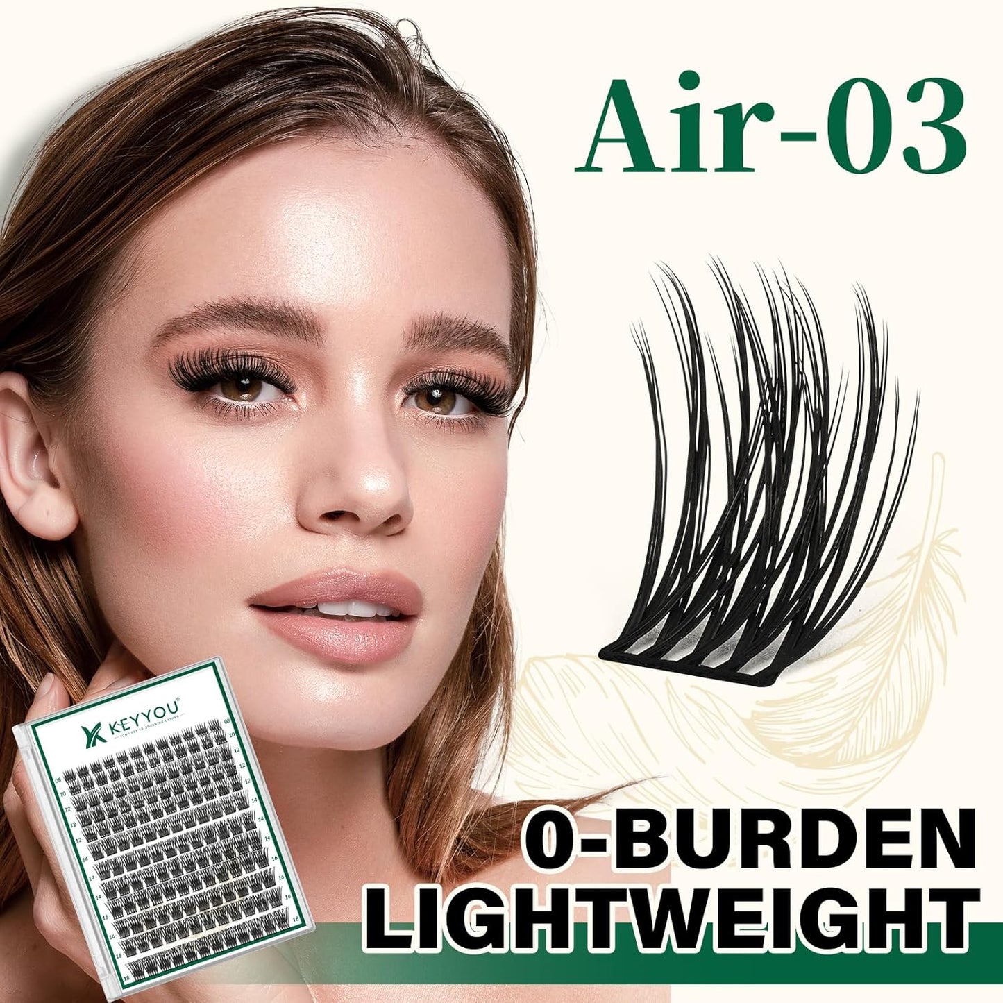 Lash Clusters 144pcs Individual Lashes D Curl 18mm Eyelash Clusters KEYYOU Air Touch Cluster Lashes Super Lightweight Soft Wispy Comfortable Easy DIY at Home(Air03-D-18mm)
