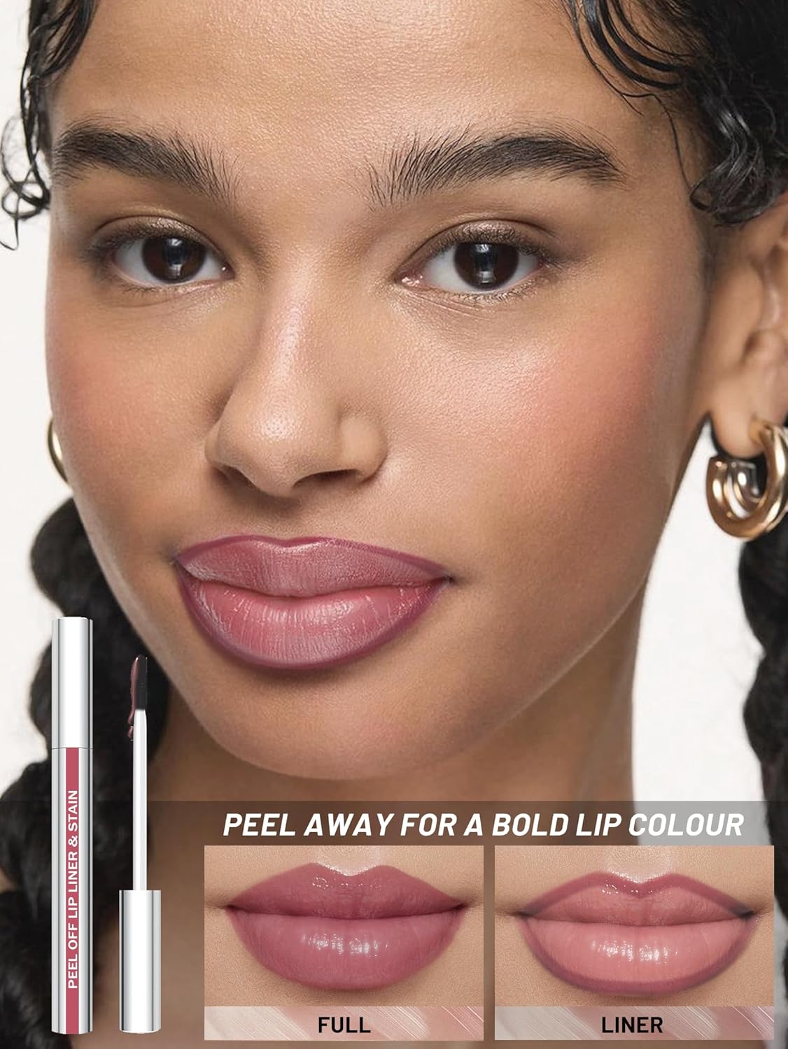 Lip Stain Peel Off Lip Liner Stain with Tweezer, Long Lasting Matte Lip Tint Tattoo, Highly Pigmented Color Lip Makeup, Waterproof Lipstick, Transfer-proof Lipstain for Women, Mauve