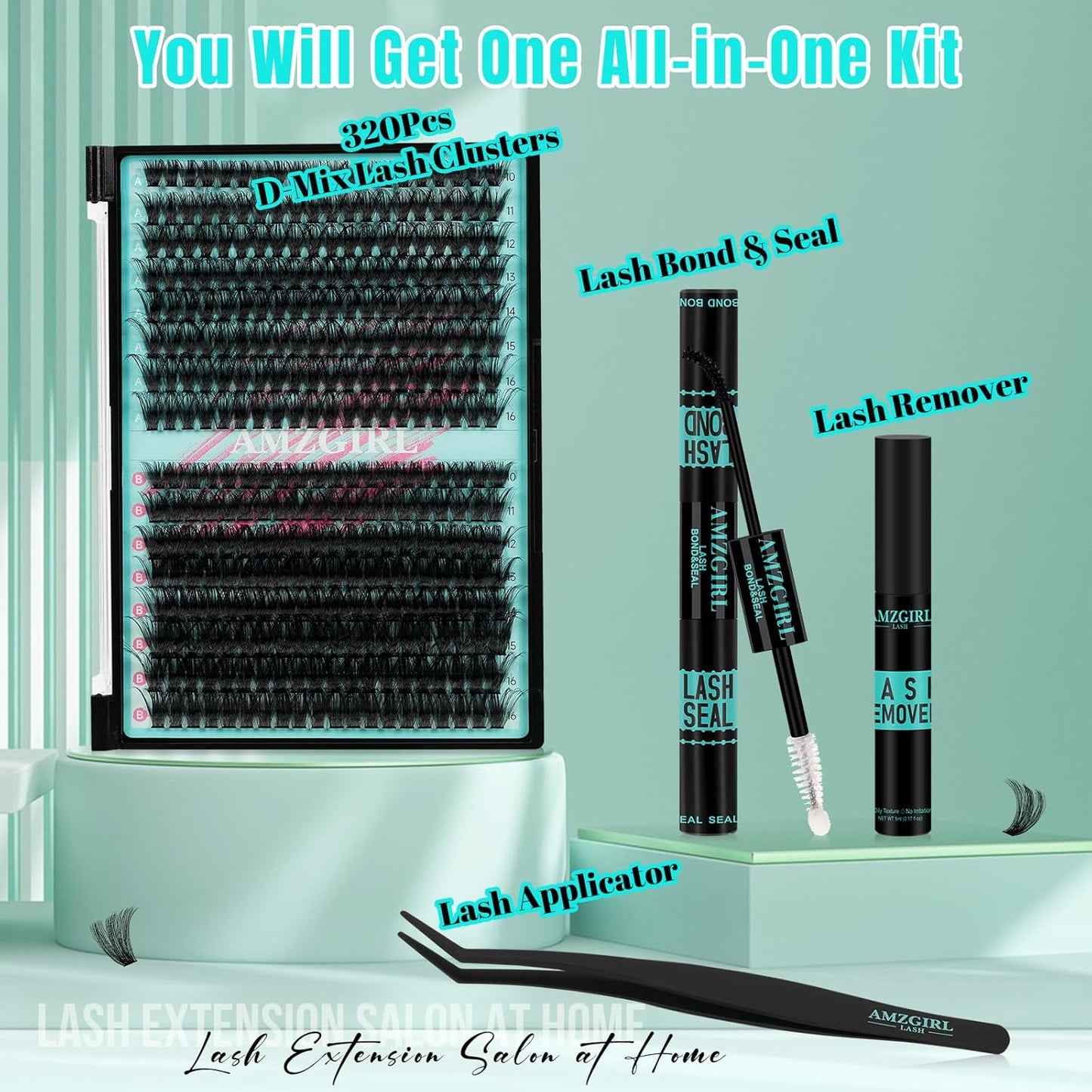 Lash Clusters Kit 320Pcs 70D 90D,DIY Individual Eyelash Extension Kit, Cluster Lashes with Lash Bond and Seal, Lash Remover and Lash Applicator Tool For False Eyelash Cluster Kit (D-Mix10-16mm)