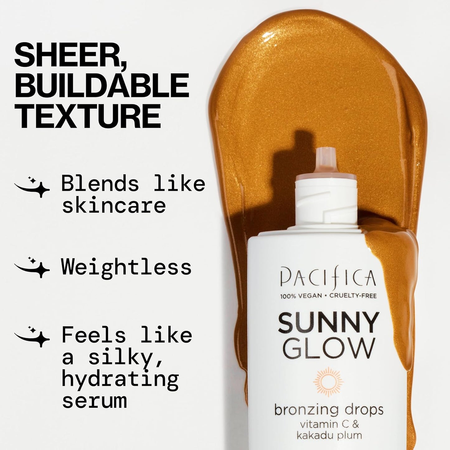 Pacifica Sunny Glow Liquid Face Bronzer Drops - Face Makeup Bronzing For Face & Cheeks for Instant Sun-Kissed Glow - Vitamin C & Glycolic Acid Infused Liquid Bronzer Illuminating Highlighting Clean