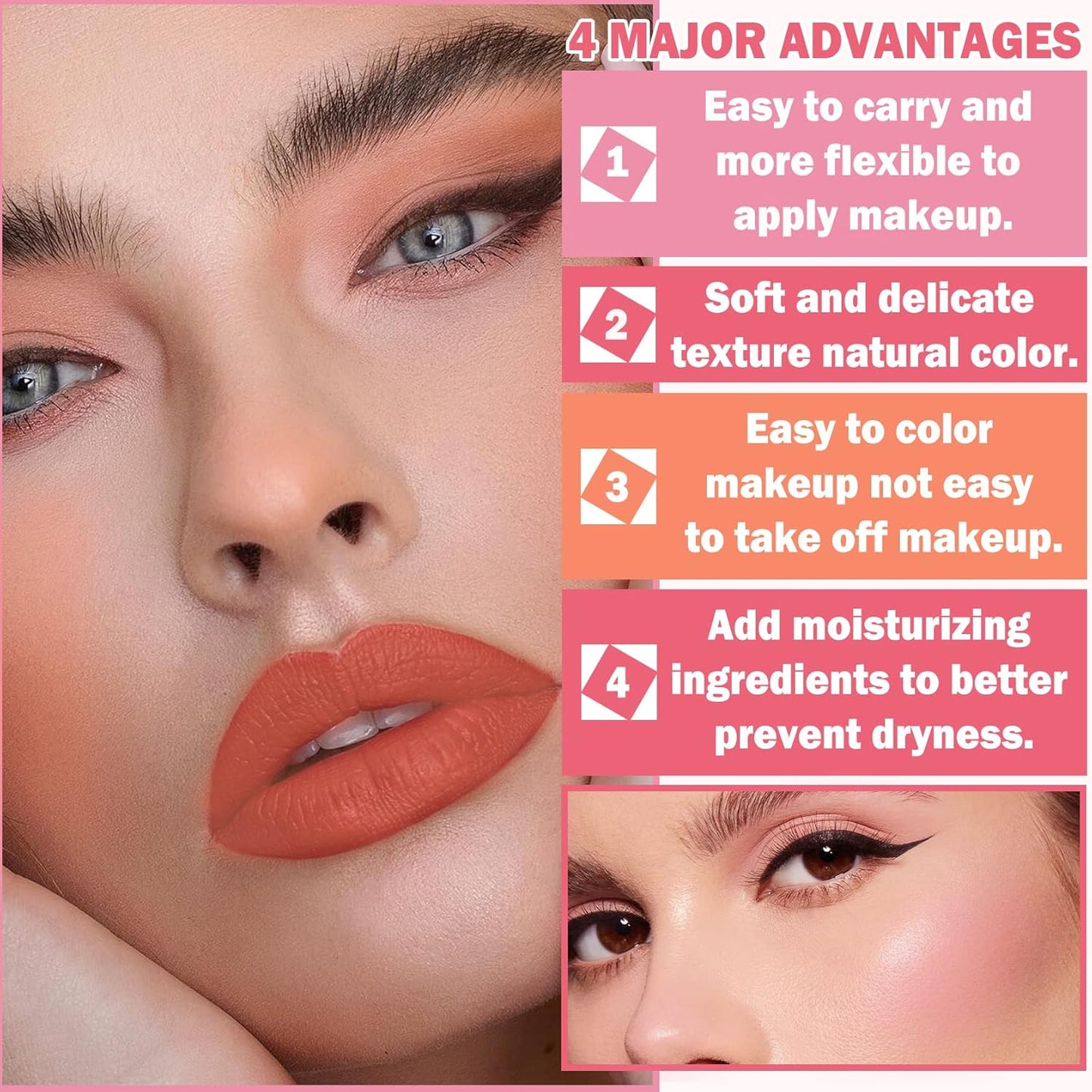 Cream Blush Stick with Brush, Waterproof, Long Lasting, Natural Finish, Rose Red - Compact Stick for All Skin Tones