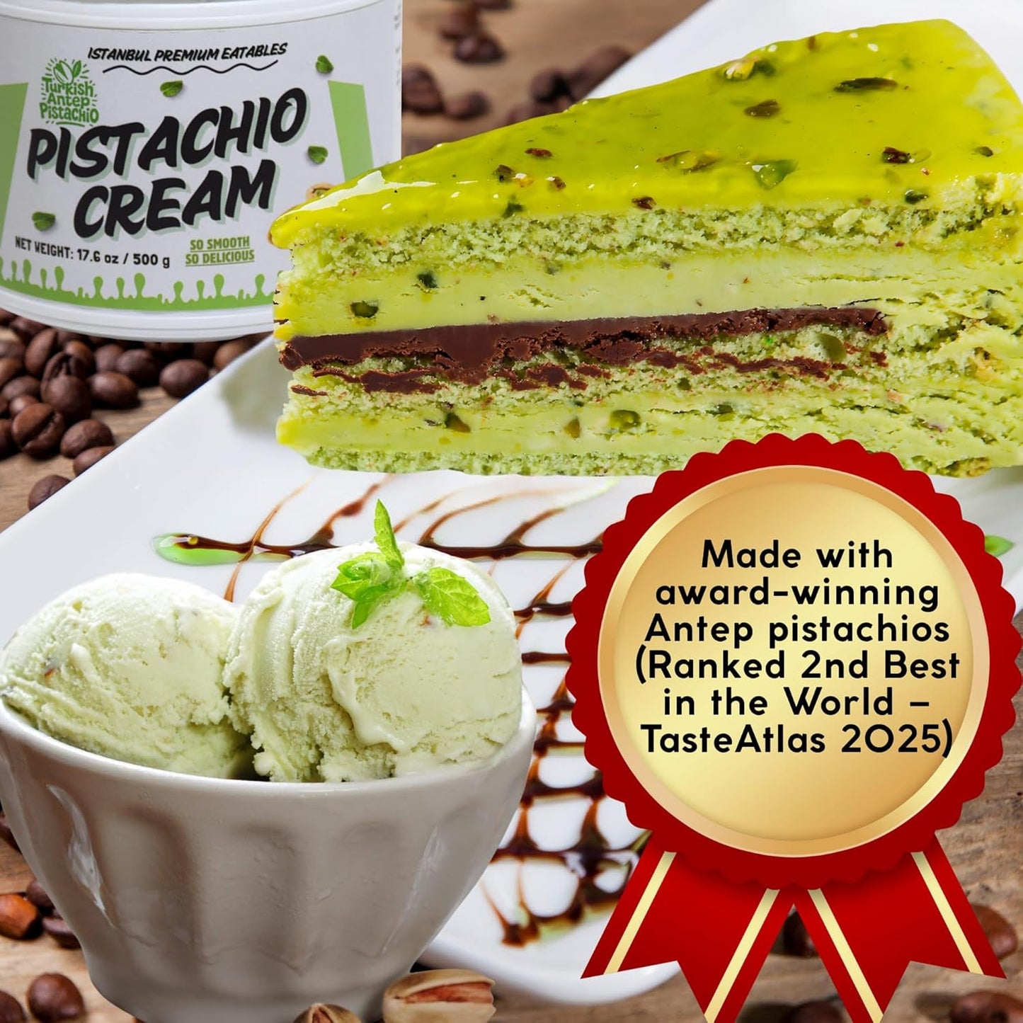 Istanbul Premium Pistachio Cream, Pistachios for Dubai Chocolate Bar, Cream for Dessert, Kataifi & Knafeh, Crema de Pistacho, Non-GMO,1.1 LB (500gr)