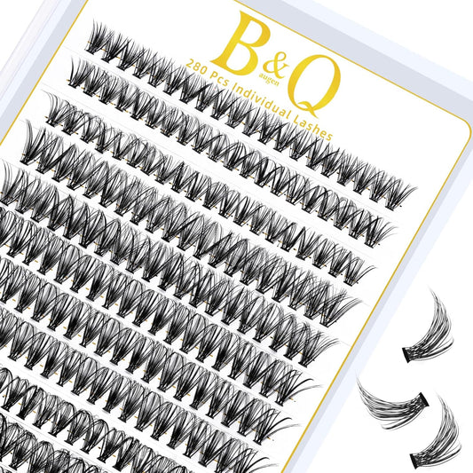B&Qaugen Individual Lashes 280 Clusters False Eyelash Extensions at Home (30D-D,10MM)