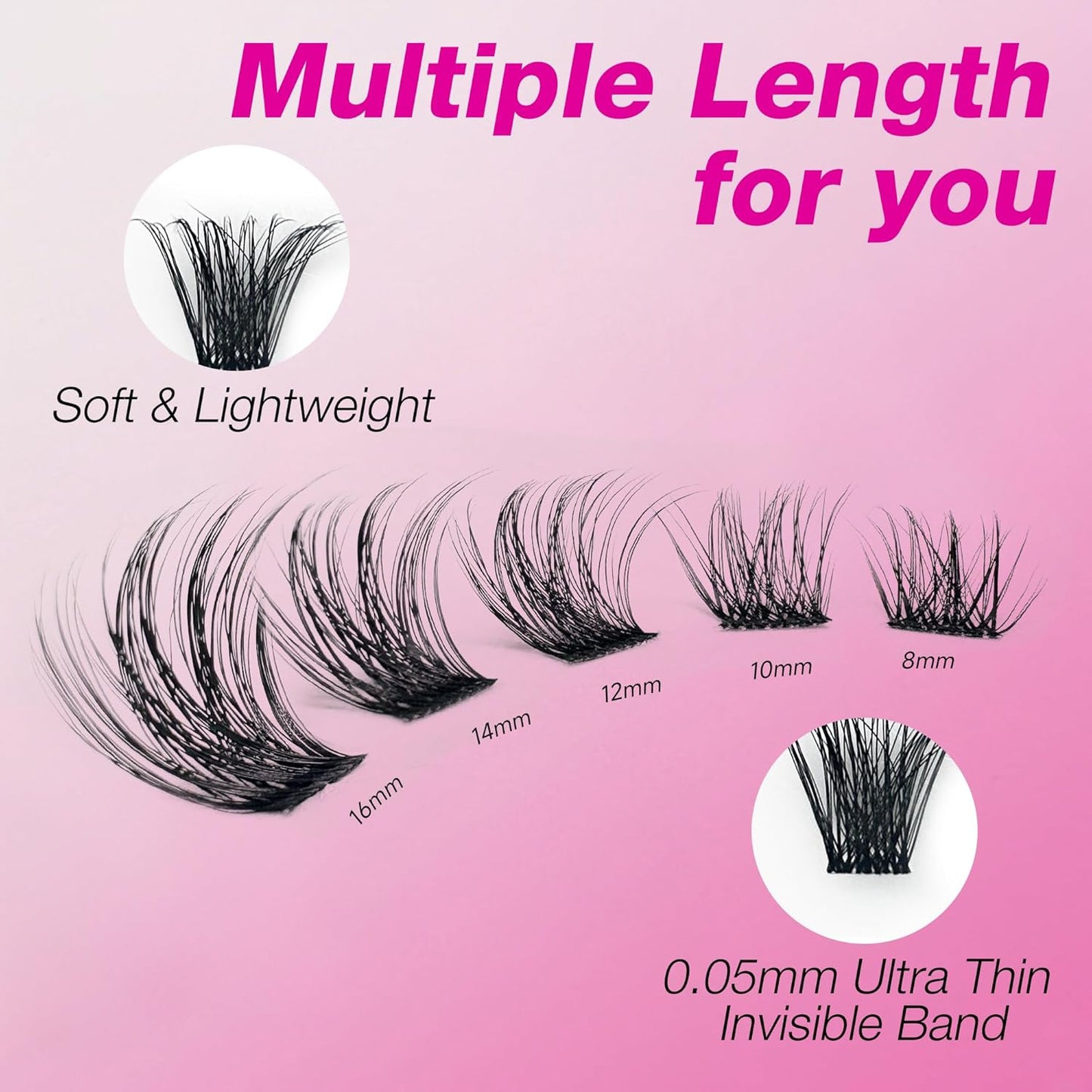 VEYESBEAUTY Lash Clusters Individual Eyelash Extensions Thin & Invisible Band DIY False Eyelashes for Self-application Newbie's Five-Second Series Wispy Lash Tray, Siren 8-16mm Mixed Length
