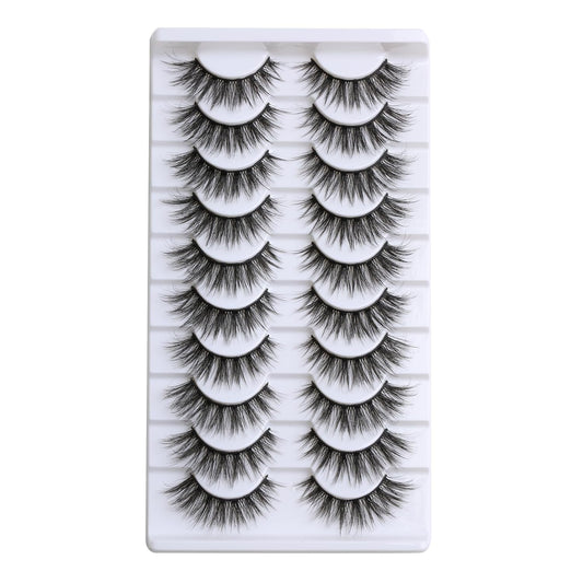 SUNWELL False Eyelashes 16mm Mink Lashes Cat Eye Lashes Strips 8D Fluffy Faux Mink Lashes Soft Wispy Luxury Volume Fake Lashes 10 Pairs Pack