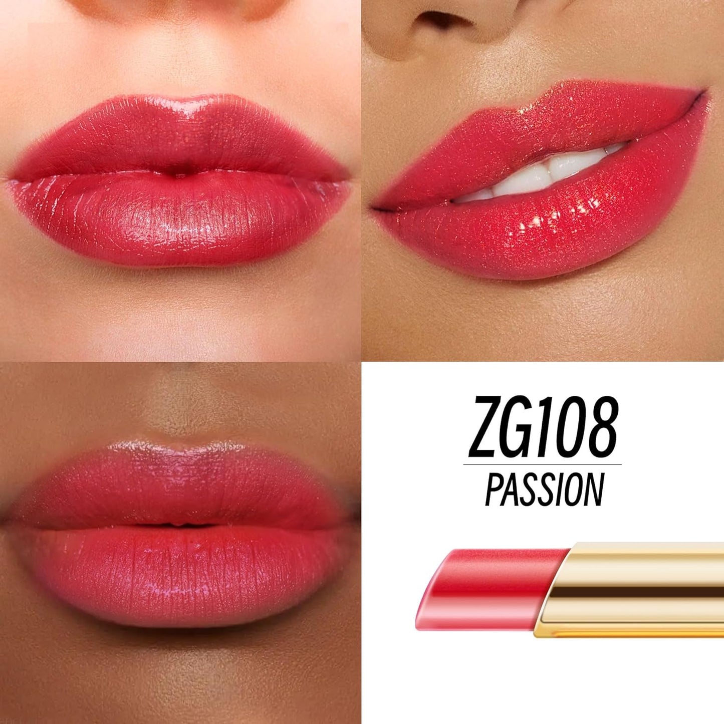 Red Lipstick Moisturizing for Women Shimmer Tinted Lip Balm Hydrating Nourishing Lip Gloss Vegan& Cruelty Free Lip Makeup, ZG108 Passion