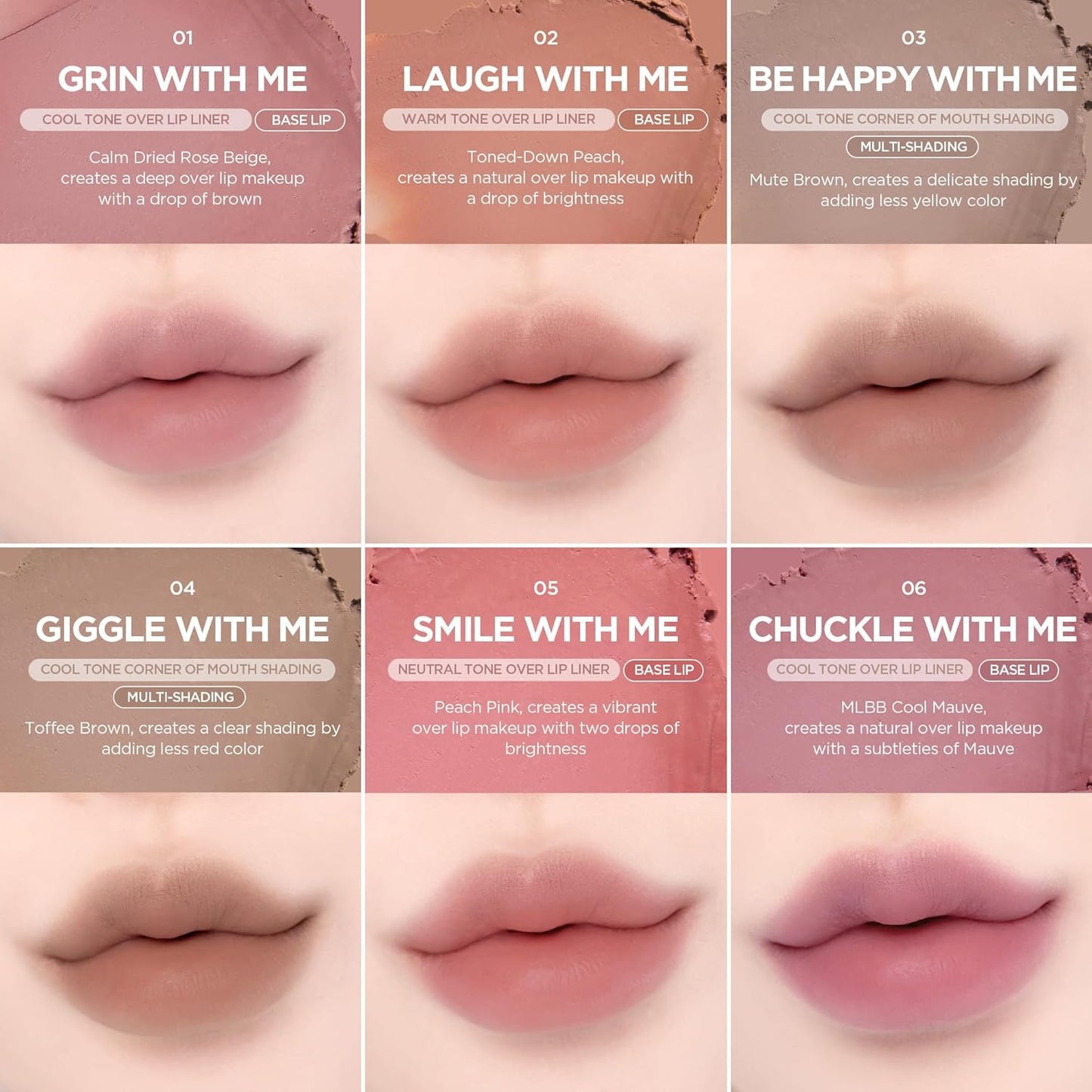 lilybyred Smiley Lip Blending Stick | Korean 3-in-1 Multi-Use Lip Liner, Smooth Creamy Texture, Long-Lasting Matte Finish, Soft Blur Effect, Precision Contour Pencil, 0.028 oz. (02 Laugh with Me)