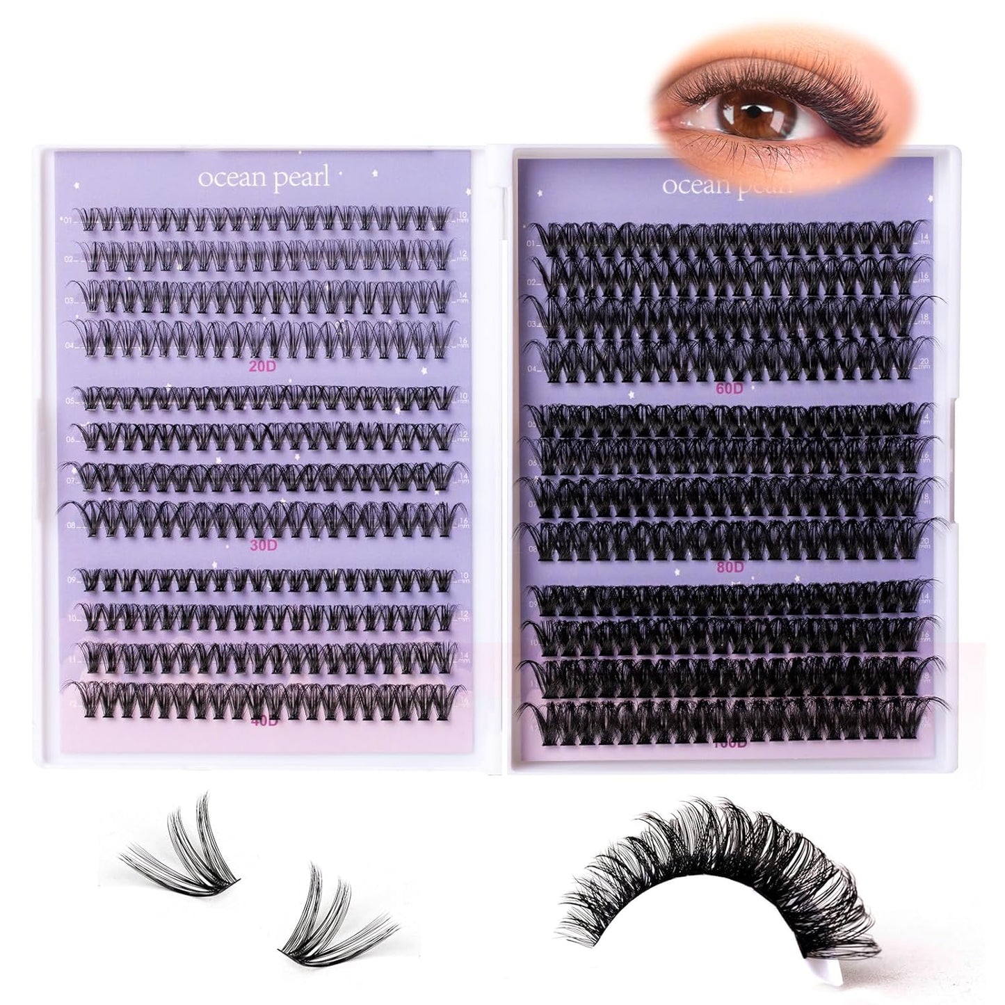 Ocean Pearl Lash Clusters 480PCS 10-20mm Individual Lashes Thick Cluster Eyelash Extensions 20D+30D+40D+60D+80D+100D Eyelash Clusters Lashes Clusters Eyelashes DIY Lash Extension Cluster Lashes-6