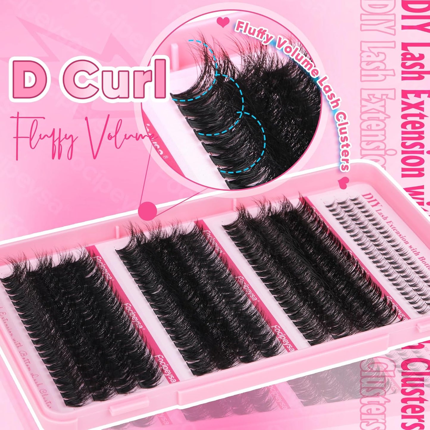 Focipeysa Cluster Eyelash Extensions Fluffy Eyelash Clusters with Bottom Lashes 14-20mm Lash Clusters 315pcs Individual Eyelash DIY Lash Extension for Beginners (60D 80D 100D Mixed)