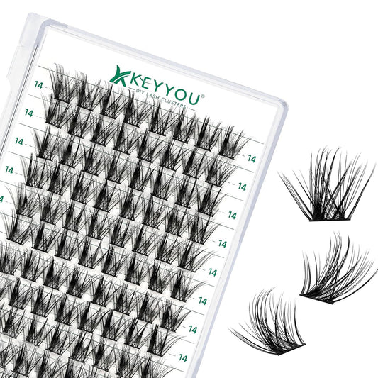 Lash Clusters 96pcs Individual Lashes D Curl 10mm Eyelash Clusters KEYYOU Volume Wispy Lash Extension Soft&Comfortable Easy DIY at Home(Y19,D-10mm)