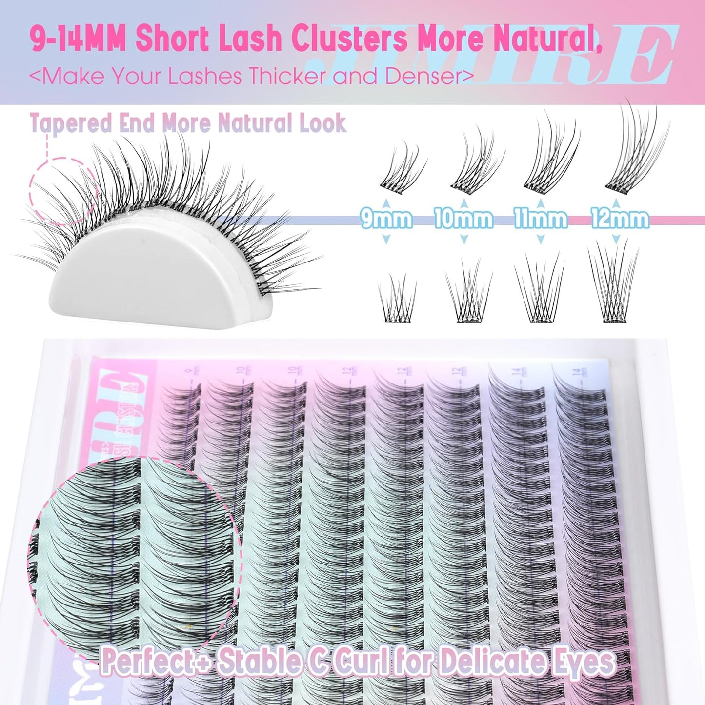 JIMIRE 160Pcs Self Adhesive Eyelashes Natural Look 9-14MM Wispy Pre Glued Lash Clusters No Glue Needed Press on Lashes Clusters Reusable Self Adhesive Eyelash Clusters Beginners Friendly