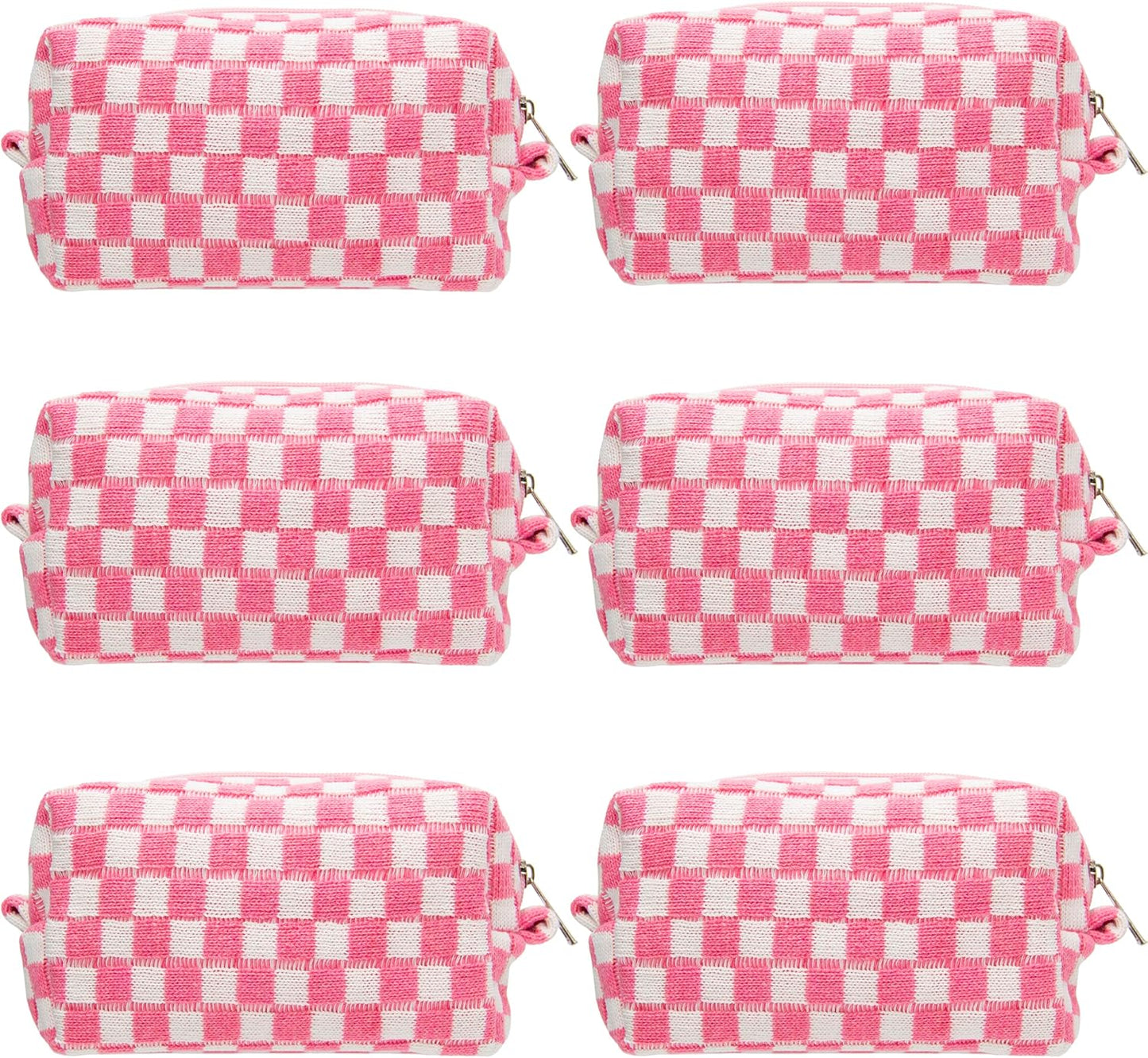 PAZIMIIK Checkered Makeup Bag for Purse Portable Zipper Make Up Pouch Small Cosmetic Case for Travel Accessories (6PCS Pink White)
