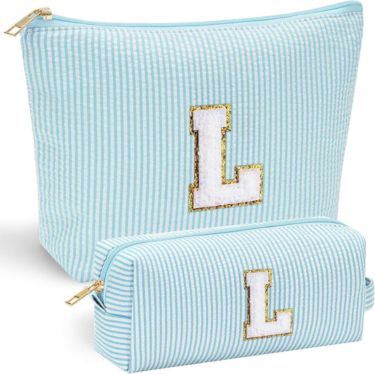 YOOLIFE Cute Makeup Bag for Women Girls - Personalized Teenager Girl Gift Ideas | Initial Make Up Bag | Gifts for Women Friends | Skin Care Bag | Mothers Day Gifts | Tween Girls Trendy Stuff L