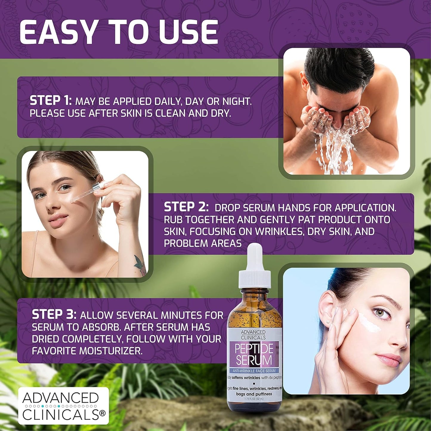 Advanced Clinicals 6X Concentrate Peptides Serum For Face | Hydrating + Firming Anti Wrinkle Collagen Peptide Moisturizer Face Oil W/Vitamin E For Wrinkles, Puffiness, & Uneven Skin Tone, 1.75 Fl Oz