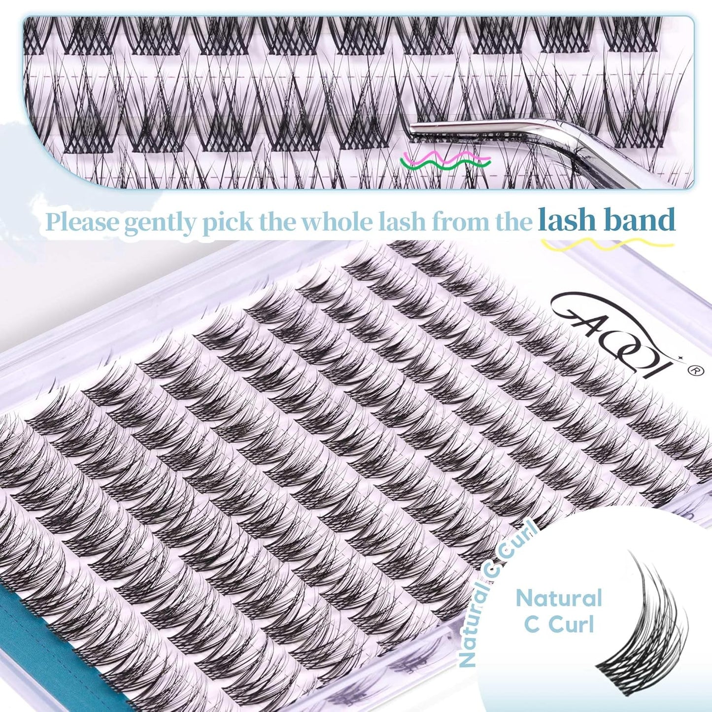 GAQQI Lash Clusters Wispy & Natural Eyelash Clusters Clear Band, 10-14mm Cluster Lashes 120PCS, Cluster Eyelash Extensions C Curl, Cluster Lashes Ultra-thin & Soft Invisivle Band (FEATHER)