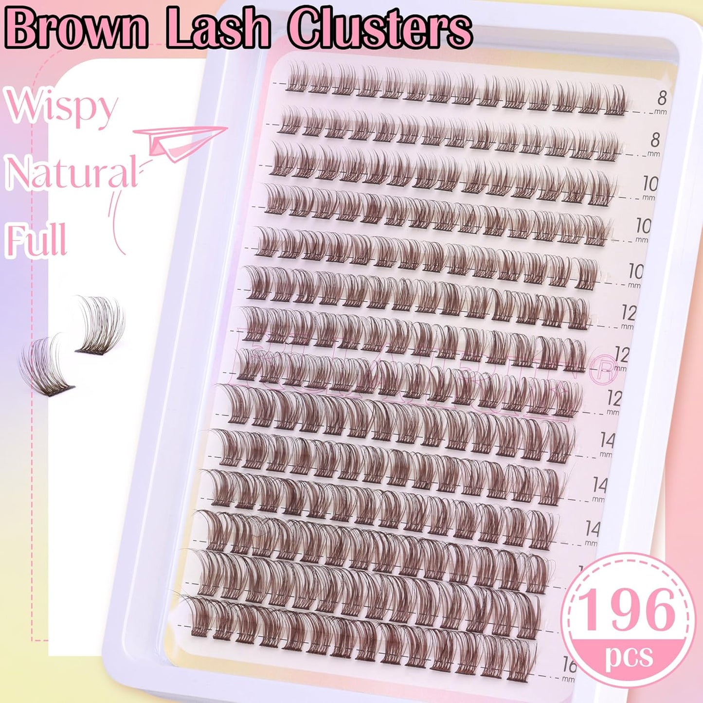 Brown Lash Clusters Wispy Natural Eyelash Clusters Eyelash Extensions 196pcs D-Curly DIY Individual Lashes Extensions