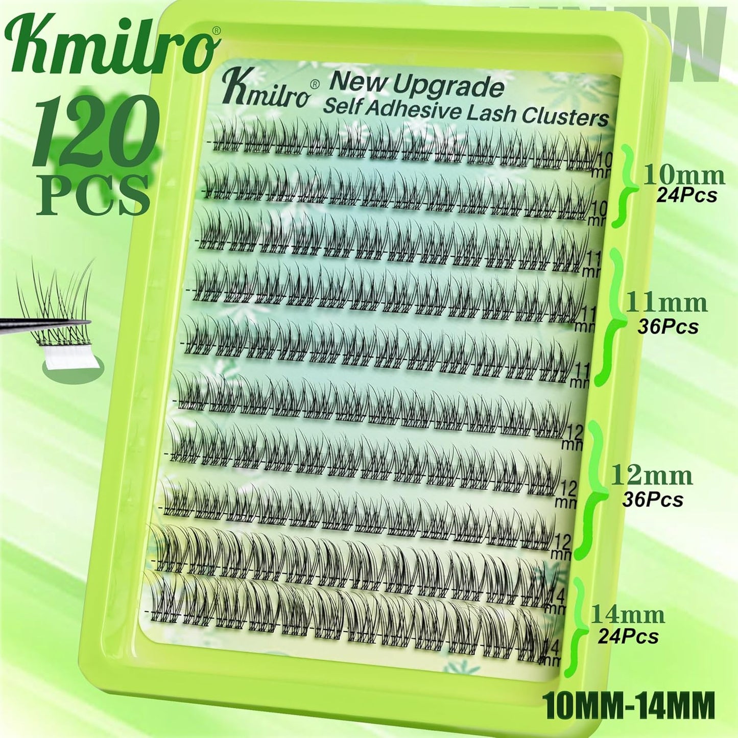 Self Adhesive Eyelashes 10-14mm Natural Self Adhesive Lash Clusters Wispy Press on Lashes No Glue Needed 120Pcs Pre Glued Lashes Clusters Reusable DIY Eyelash Extensions Kit with Tweezers, by Kmilro