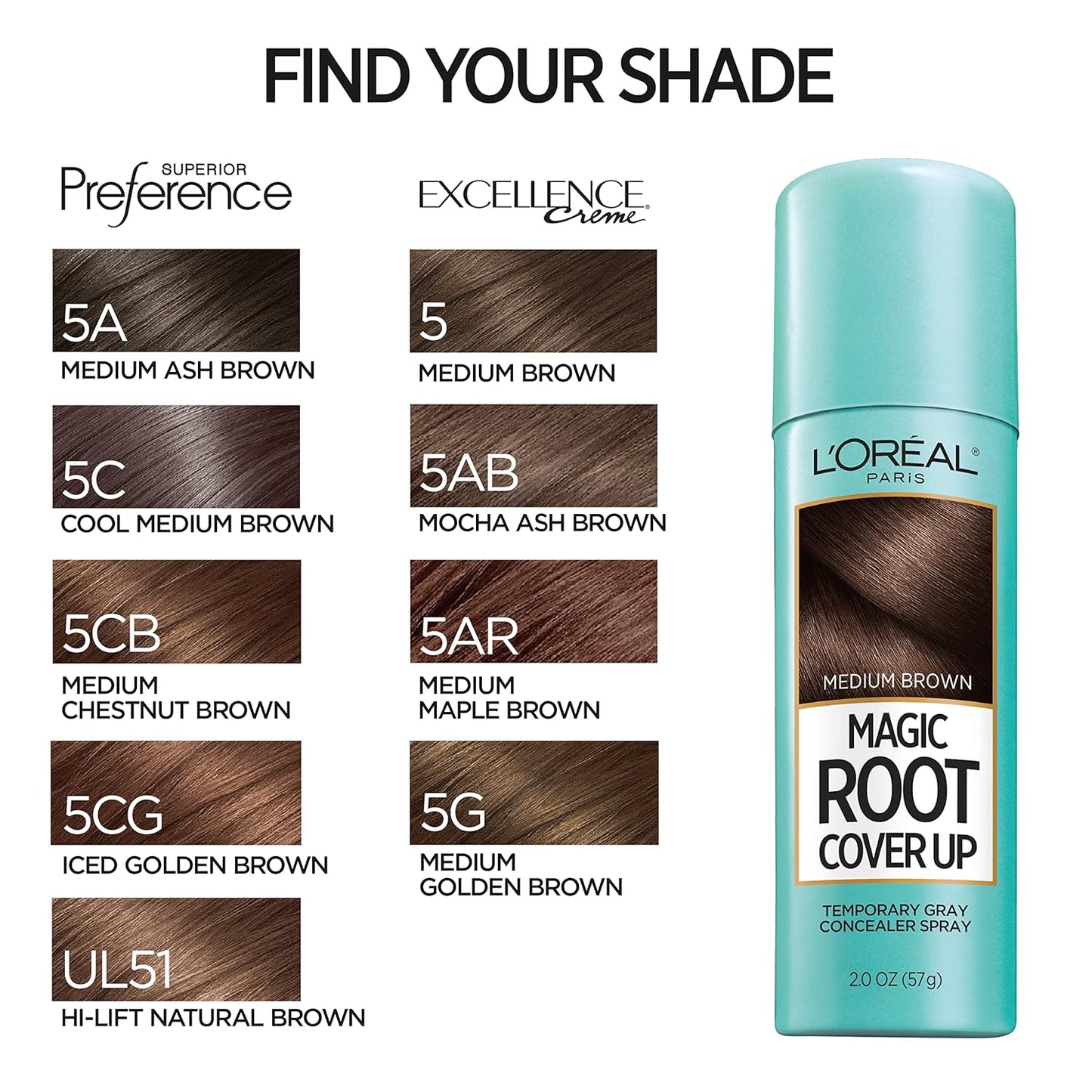 L'Oreal Paris Magic Root Cover Up Gray Concealer Spray, Medium Brown, 2 Oz(Packaging May Vary)
