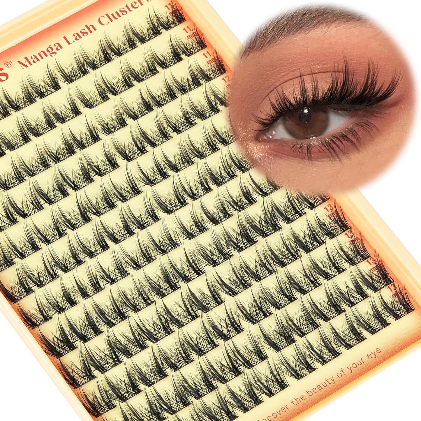Manga Lash Clusters Wispy Natural Cluster Eyelash Extensions with Widespan Design Anime Eyelash Clusters (11-13mm Mixed)