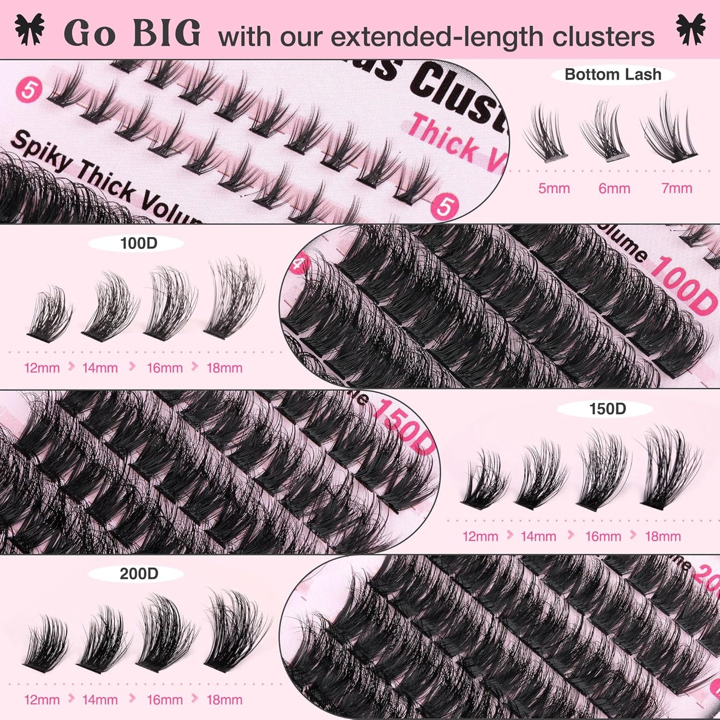 Fluffy Lash Clusters Kit Volume Cluster Eyelash Extensions Kit D Curl Waterproof Eyelash Clusters 240pcs Individual Lashes Full Faux Mink Cluster Lashes and 60pcs Bottom Lashes for DIY Lash Extension
