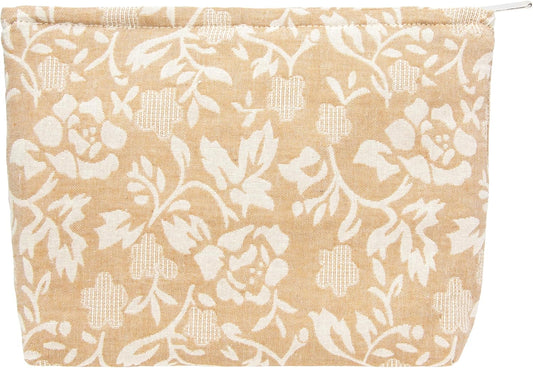 PAZIMIIK Makeup Bag Large Cotton Zipper Pouch for Purse Travel Canvas Make Up Organizer for Women Cosmetic,Rose Linen