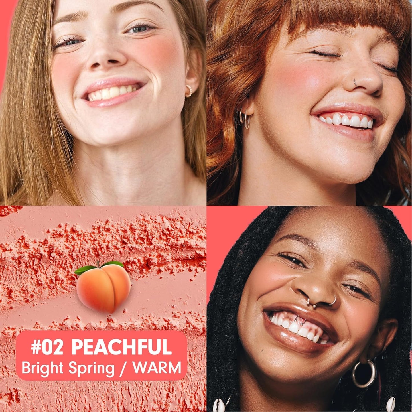 Cheerful Blusher | Peach Blush for Cheeks Powder Makeup | Korean Makeup Creamy Blush Powder | Fine Pigmented Blush | Powder Compact Make Up Blush 0.14 Oz. (02 Peachful)