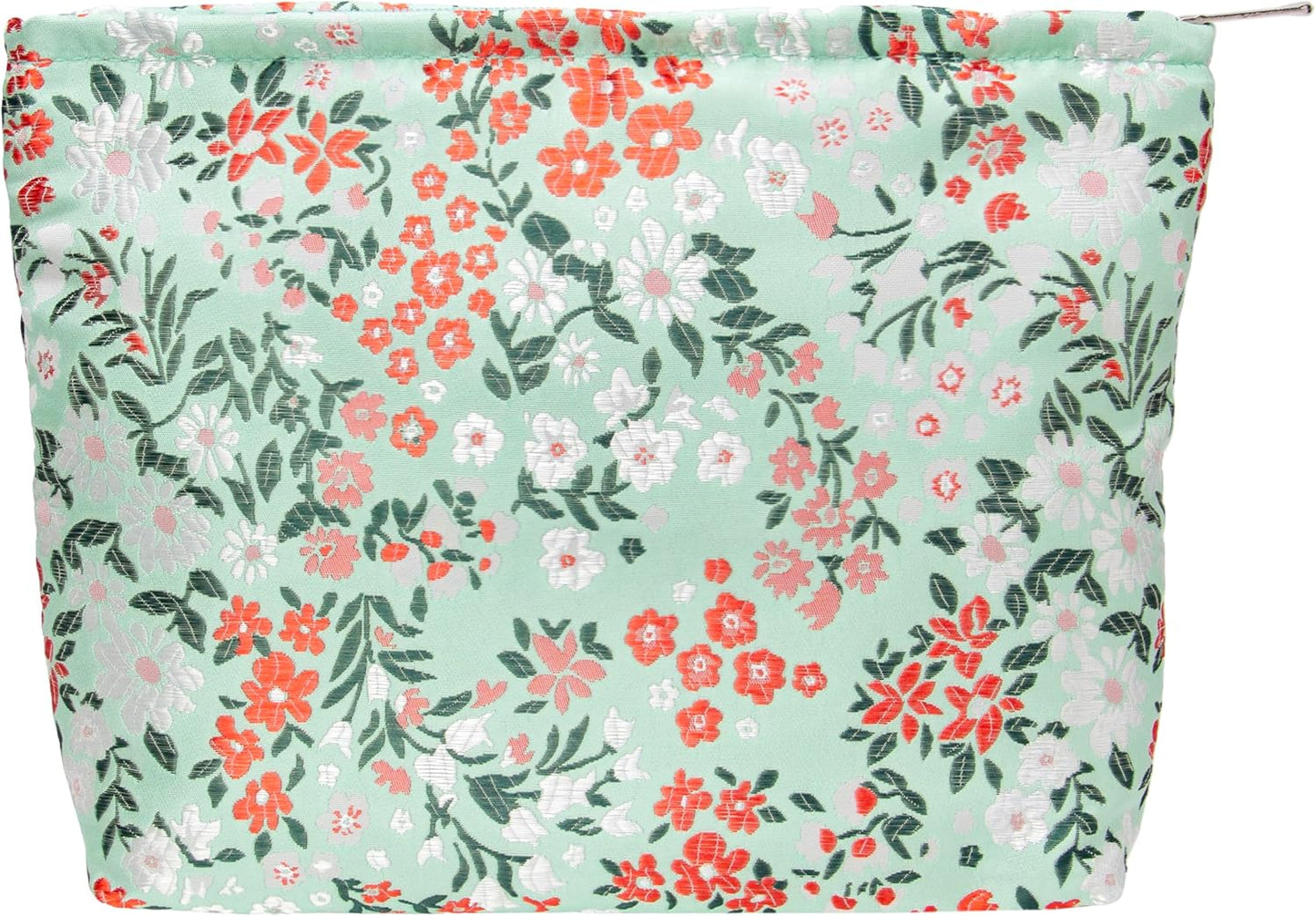 PAZIMIIK Makeup Bag Large Cotton Zipper Pouch for Purse Travel Canvas Make Up Organizer for Women Cosmetic,Brocade Green