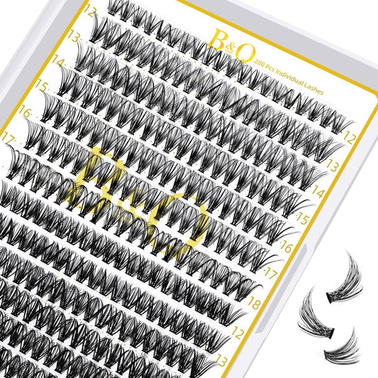 B&Qaugen Lash Clusters 30D+40D-D-12-18MIX Individual Lashes 280 Clusters False Eyelash 9-16MIX Extensions DIY Eyelash Extensions at Home (30D+40D,D-12-18MIX)
