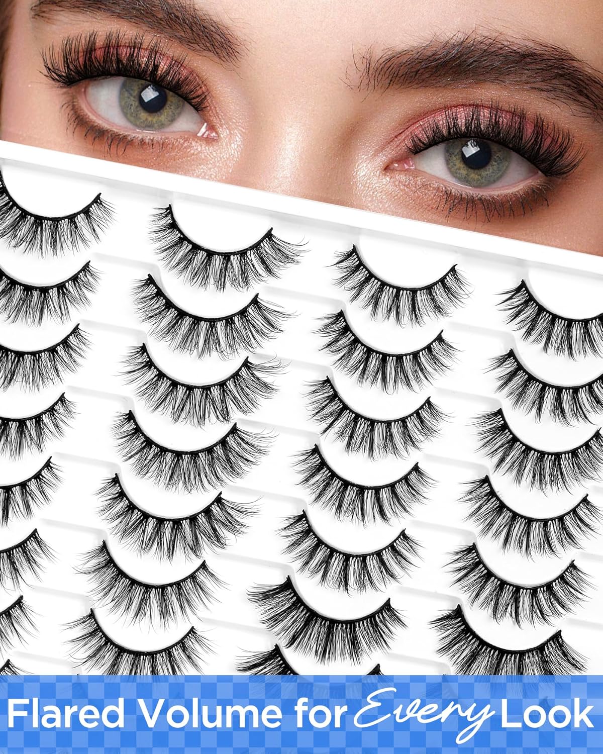 BEYELIAN False Eyelashes Natural Look 20 Pairs Strip Lashes, Wispy Lash Pack Soft 3D Volume Faux Mink Lashes That Look Like Extensions C-MIX-2