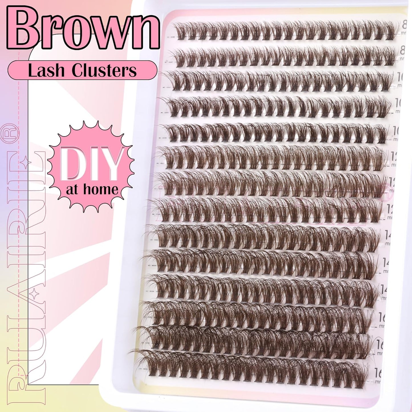 Brown Lash Clusters Eyelash Extensions 280pcs Volume Eyelash Clusters Lash Extensions 8-16MM D-Curly Wispy Individual Lashes
