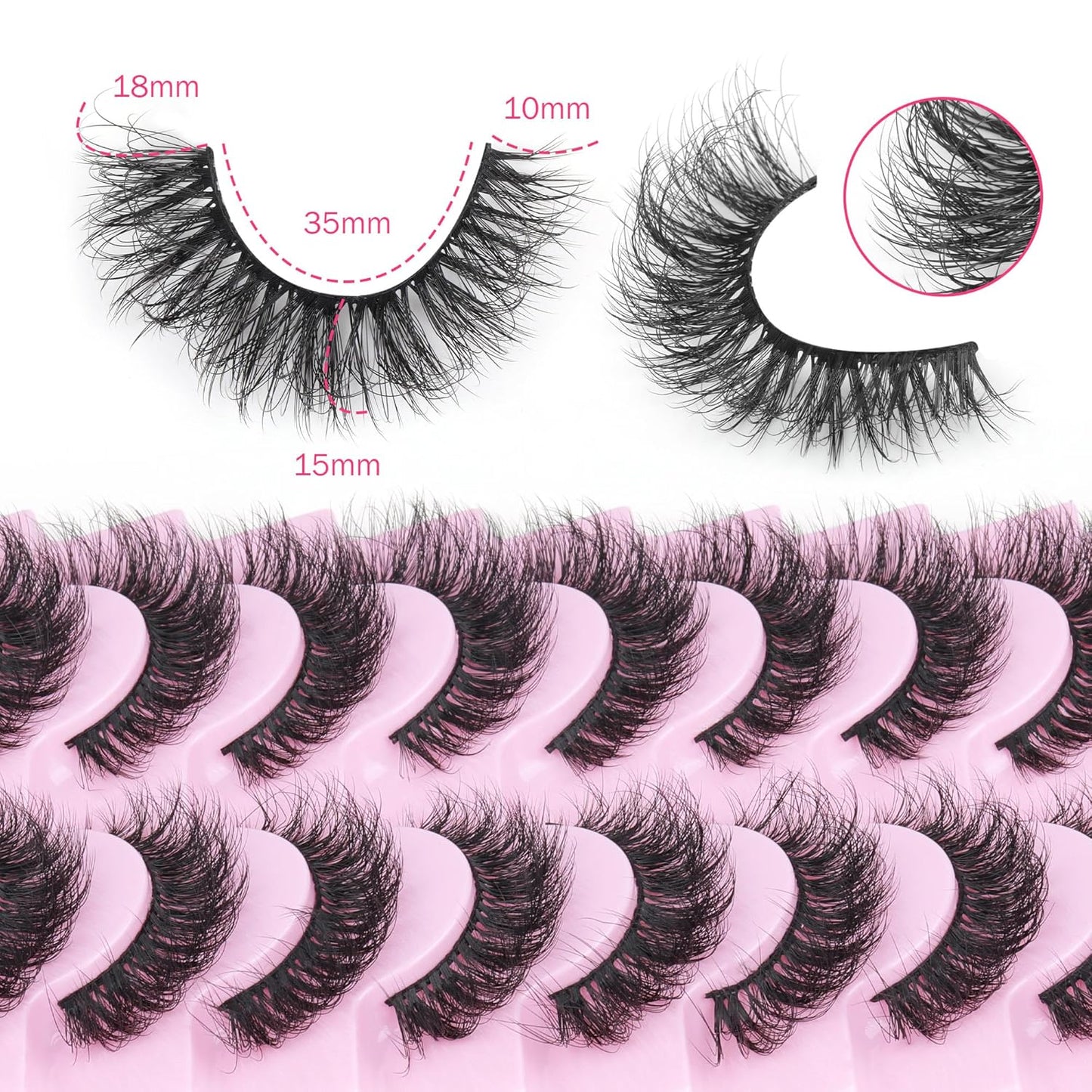 Mink Lashes 10 Pairs False Eyelashes D Lashes Natural Cat Eye Volume Faux Mink Lashes Wispy 18 mm 5D Thick Soft Eyelashes Pack by FANXITON