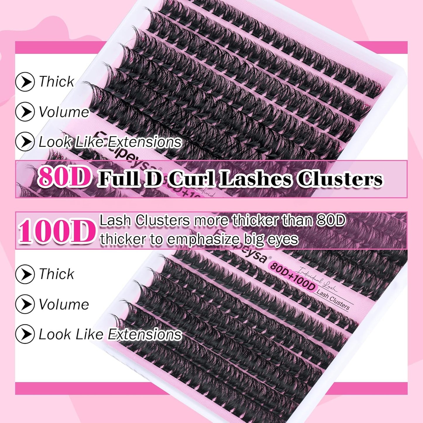 Focipeysa DIY Eyelash Extension Kit Lash Extension Kit D Curl Lash Clusters Kit Individual Eyelashes with Lash Bond and Lash Seal, Tweezers, DIY Lashes at Home (280Pcs 80D+100D 8-16mm)