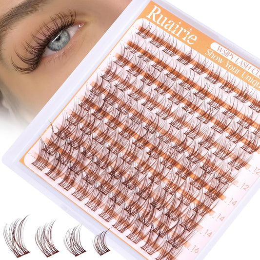 Brown Lash Clusters Wispy Eyelash Clusters Natural Cluster Lashes 100Pcs C-Curly Eyelashes Cluster with Thin Band Cluster Eyelash Extensions 10-16mm DIY Individual Lash Clusters by Ruairie