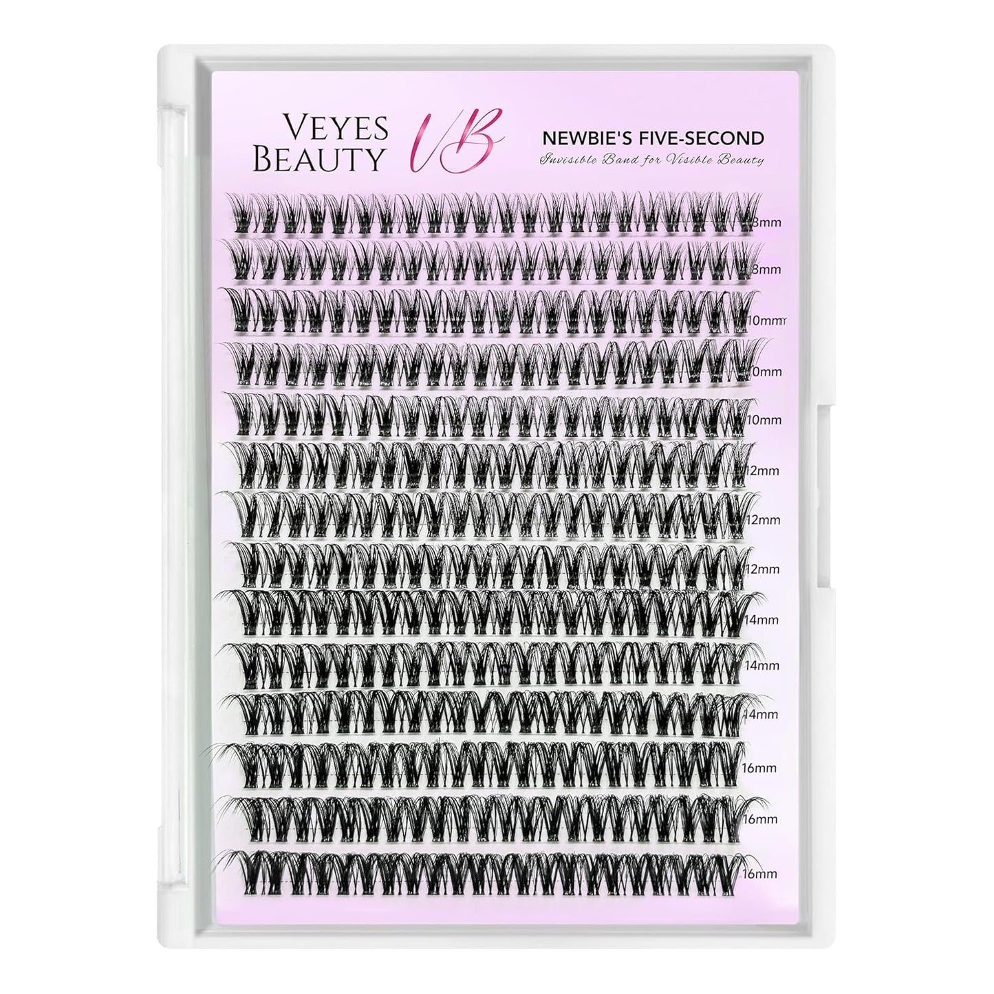 VEYESBEAUTY Lash Clusters Individual Eyelash Extensions Thin & Invisible Band DIY False Eyelashes for Self-application Newbie's Five-Second Series Wispy Lash Tray, Ribbon 8-16mm Mixed Length