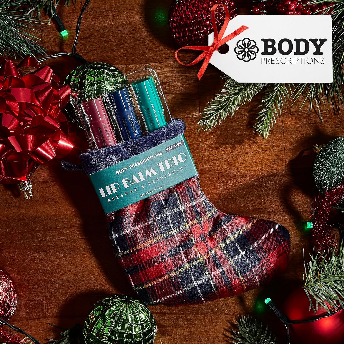 Body Prescriptions Lip Balm Trio for Men - Beeswax and Peppermint | Christmas Stocking Present Set | Nourishing and Moisturizing Formula | Protect and Hydrate Dry Lips | Great Holiday Present for Him