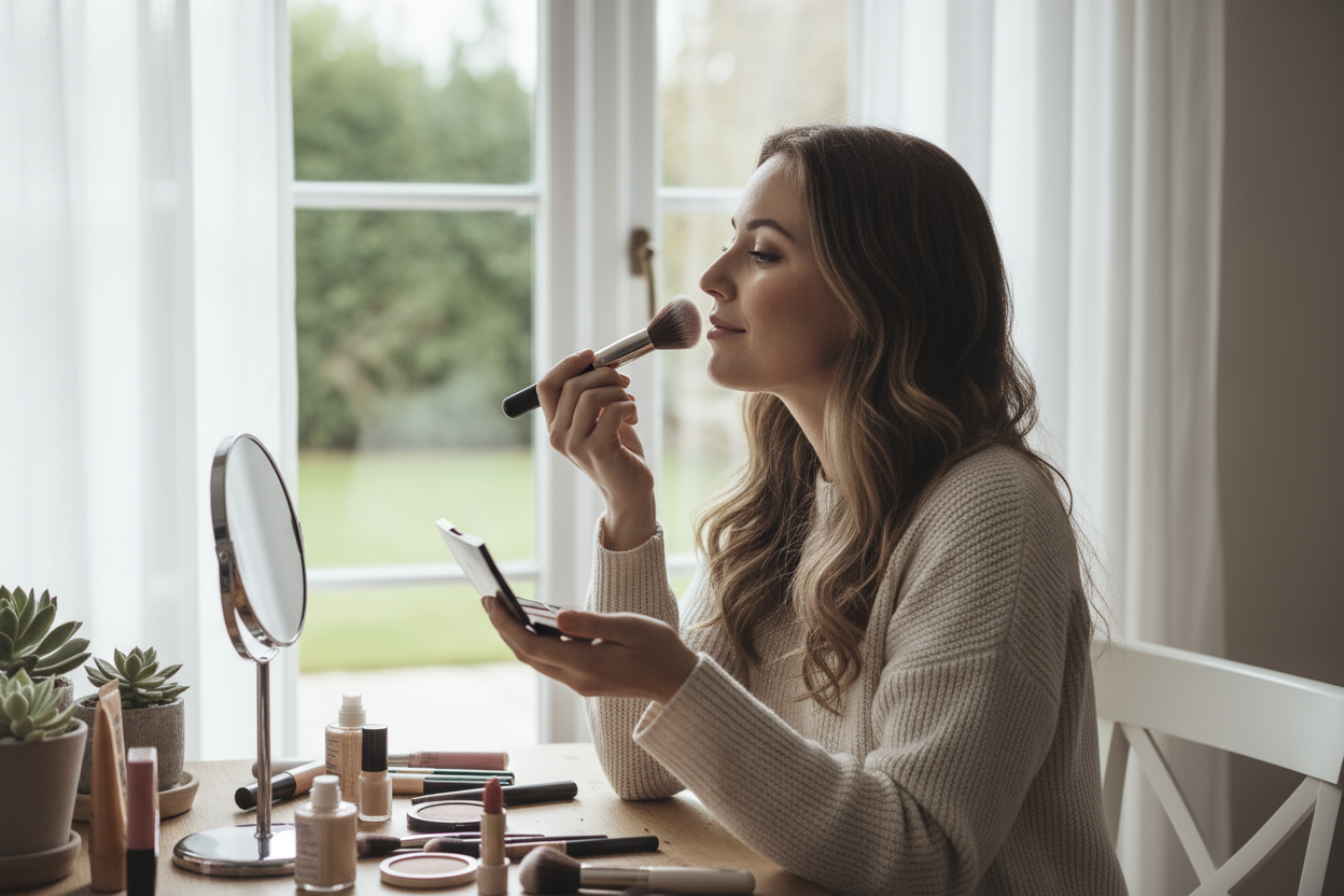 real photo of woman using makeup